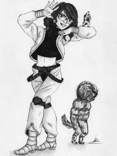 .Ilustração de rosto e corpo.